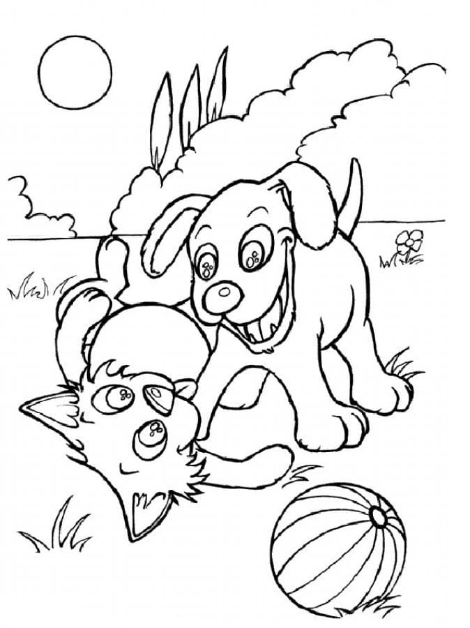 Desenhos de Cachorro e Gato para Colorir