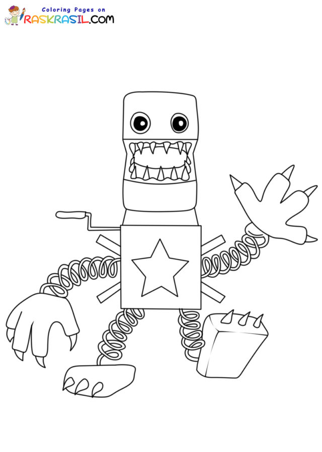 Coloring page Project Playtime : Boxy Boo leaping. 2