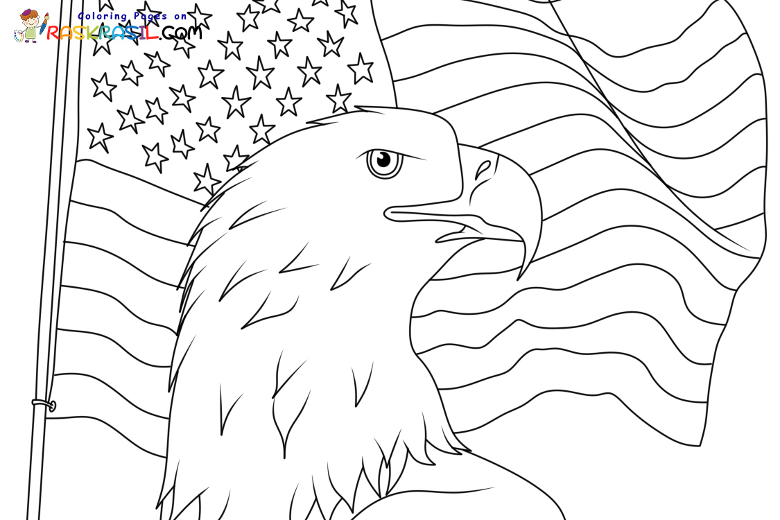 Bald Eagle With American Flag Coloring Page
