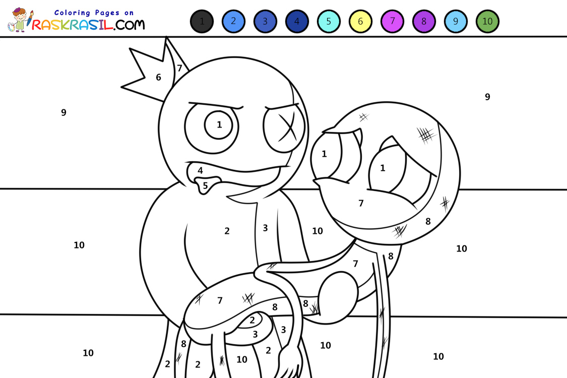 Rainbow Friends Color by Numbers Coloring Pages