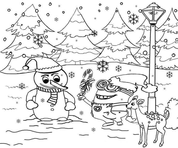 Minions Christmas Coloring Pages