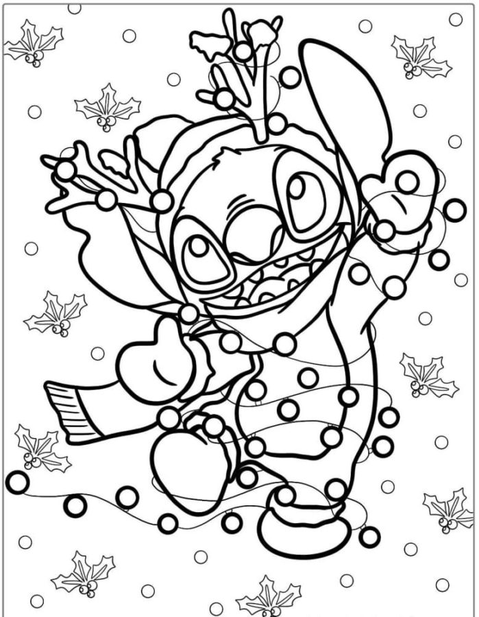 Coloriage Stitch de Noël à imprimer