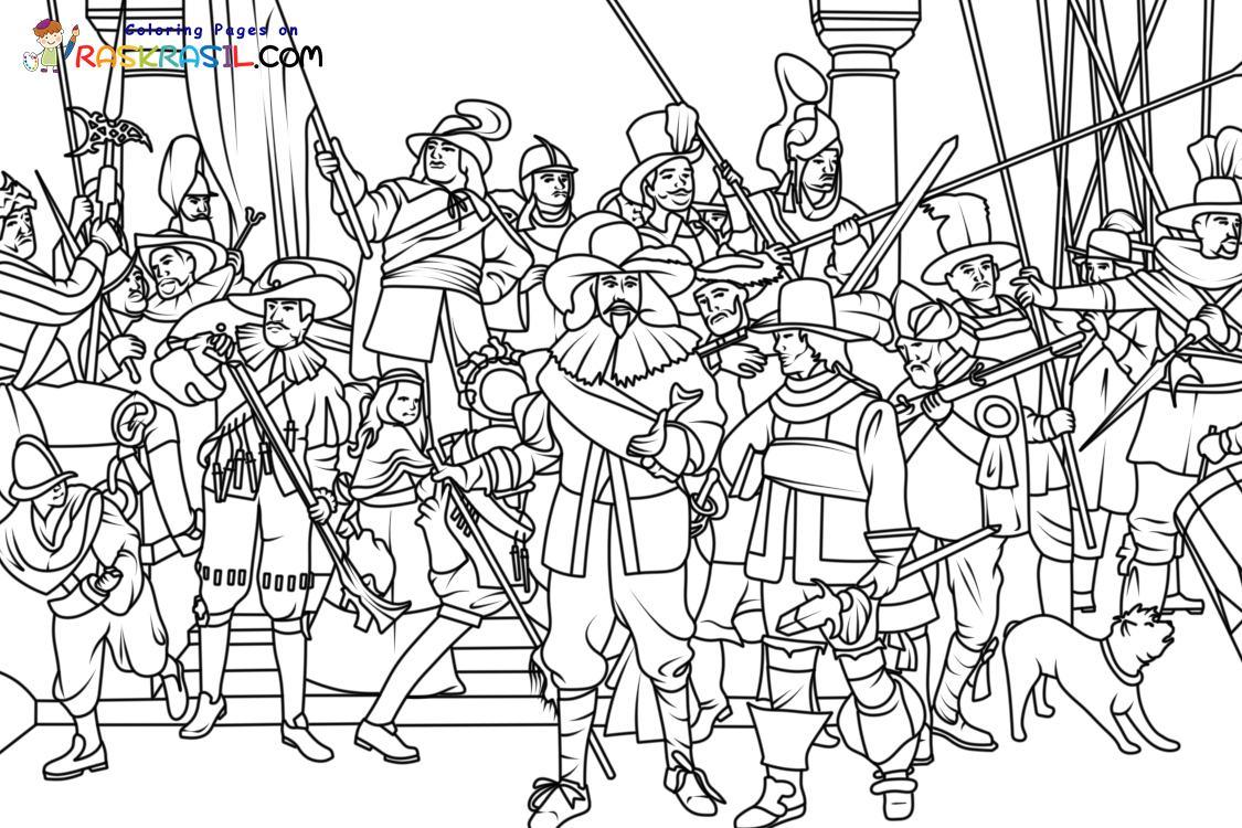 Raskrasil.com-Famous-Art-Coloring-Pages-The-Night-Watch