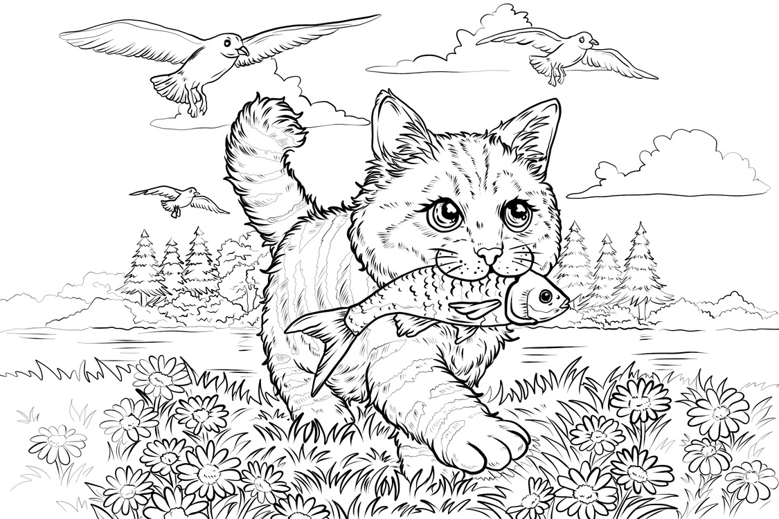 Raskrasil.com-Kitten-with-fish-coloring-page