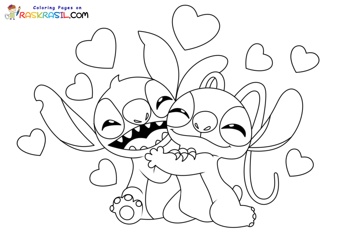 Coloriage Kawaii Amoureux Dessin Stitch Et Angel Coloriage Stitch et Angel à imprimer