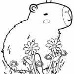 Raskrasil.com-Capybara-in-flowers-Coloring-Page
