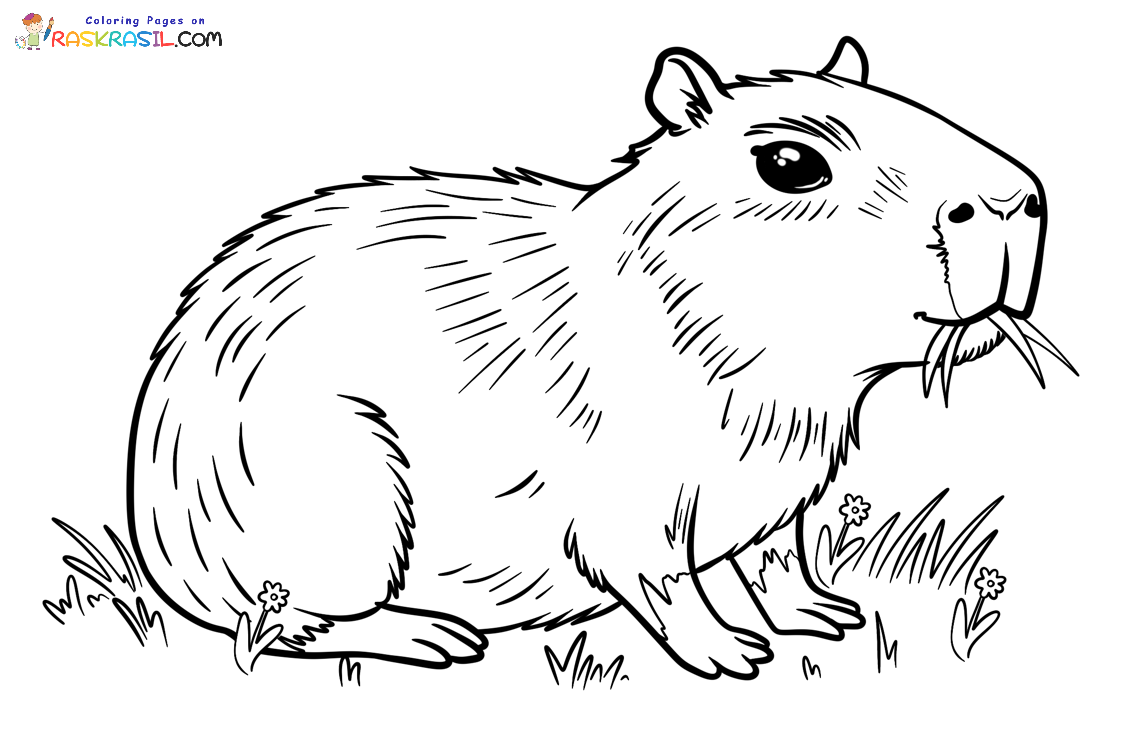 Raskrasil.com-The-capybara-eats-grass-Coloring-Page