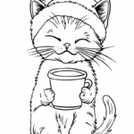 Raskrasil.com-Christmas-Cat-Coloring-Pages-A-Cat-in-a-New-Year's-Hat-with-Hot-Tea