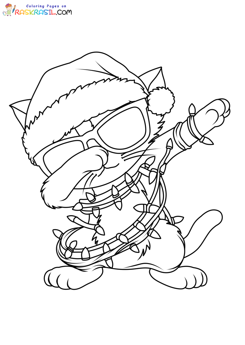 Raskrasil.com-Christmas-Cat-Coloring-Pages-A-Cool-Cat-Wrapped-Himself-in-a-Garland