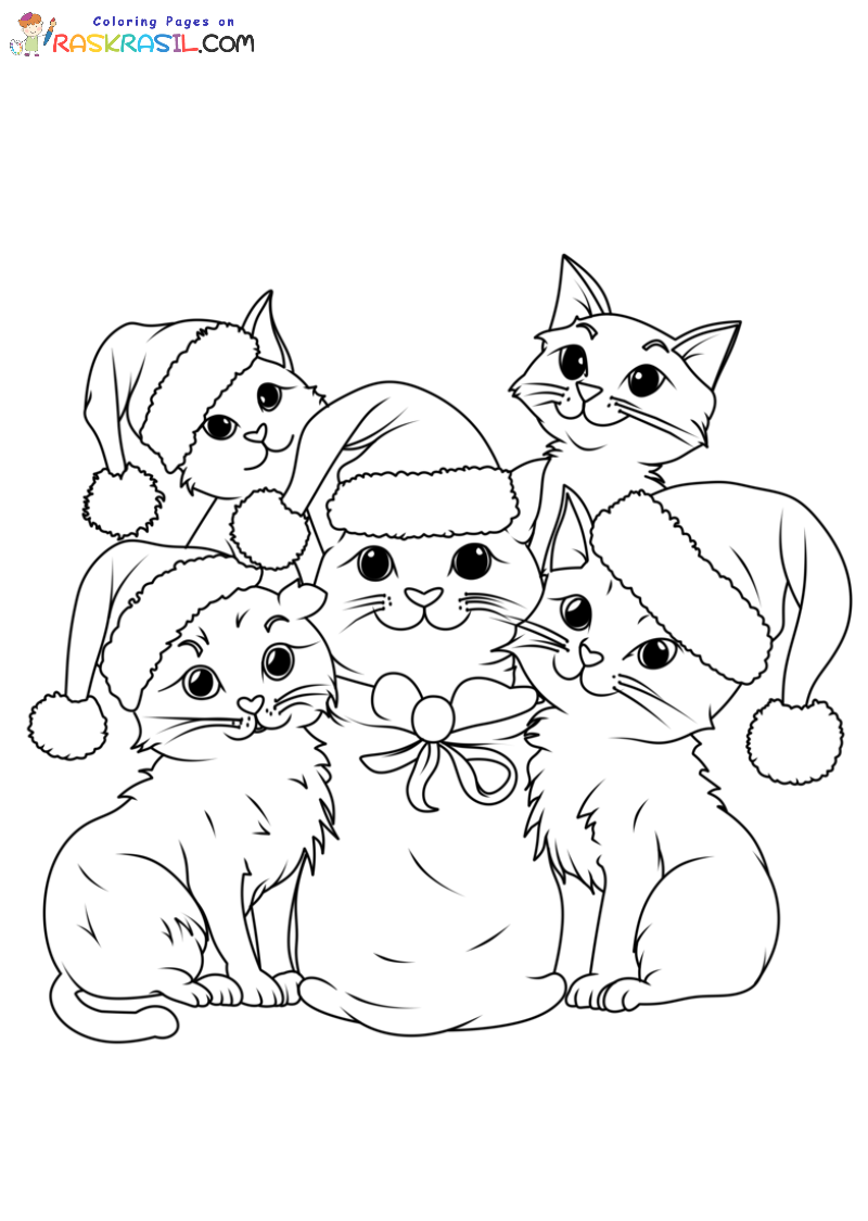 Raskrasil.com-Christmas-Cat-Coloring-Pages-Five-Cats-for-Christmas
