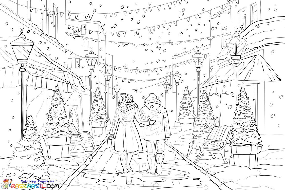 Raskrasil.com-Christmas-for-Adults-Coloring-Pages-A-walk-along-the-Christmas-Alley