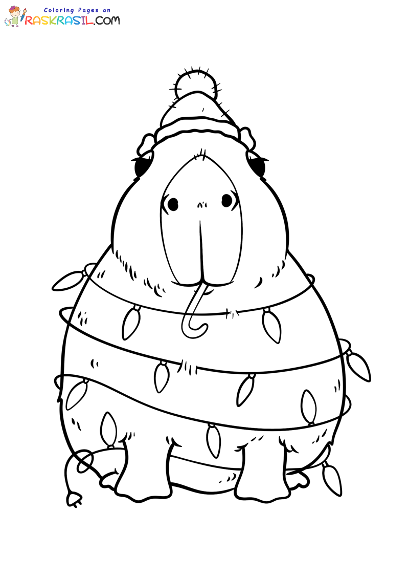 Raskrasil.com-Coloring-Page-of-Capybara-Wrapped-in-Christmas-Lights