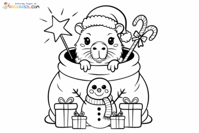 Christmas Capybara Coloring Pages | Free Printables