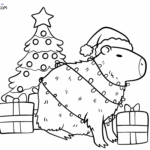 Raskrasil.com-Coloring-Page-of-Capybara-with-Gifts-Near-the-Christmas-Tree
