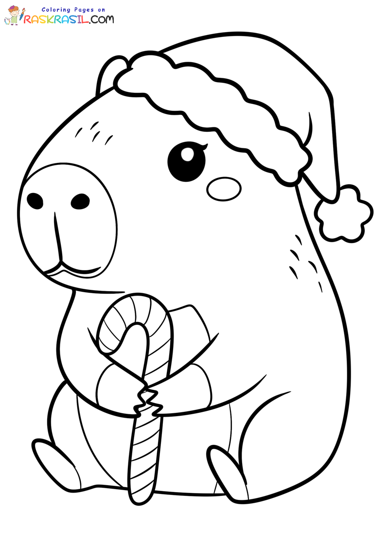 Raskrasil.com-Coloring-Page-of-Capybara-with-a-Candy-Cane