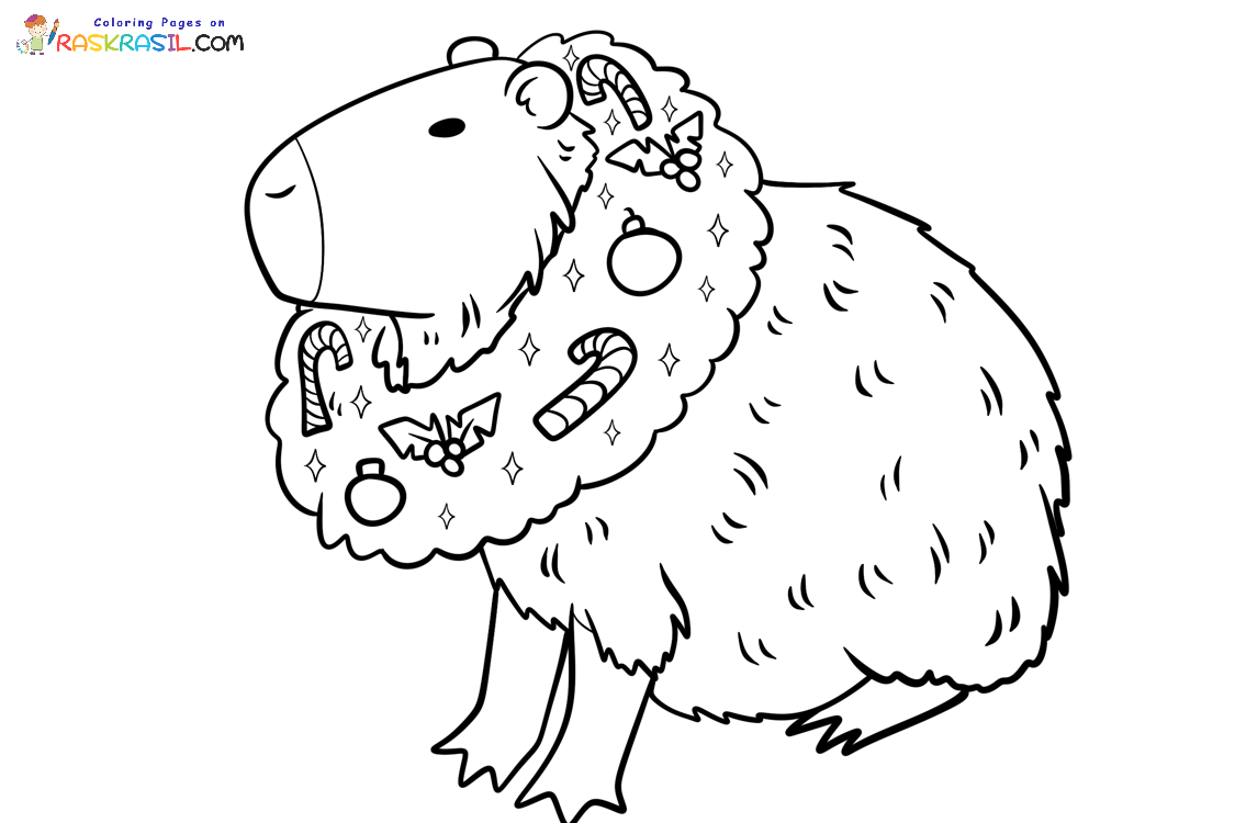 Raskrasil.com-Coloring-Page-of-Capybara-with-a-Christmas-Wreath-around-his-Neck