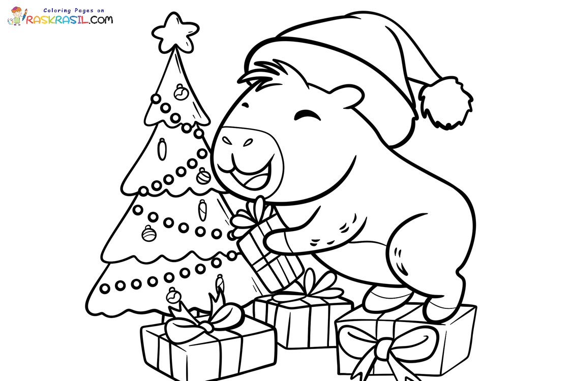 Raskrasil.com-Coloring-Page-of-Cute-Capybara-is-Happy-to-Receive-Gifts