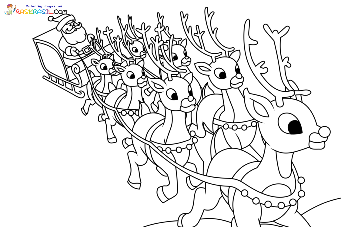 Raskrasil.com-A-flock-of-reindeer-are-carrying-Santa-Coloring-Page