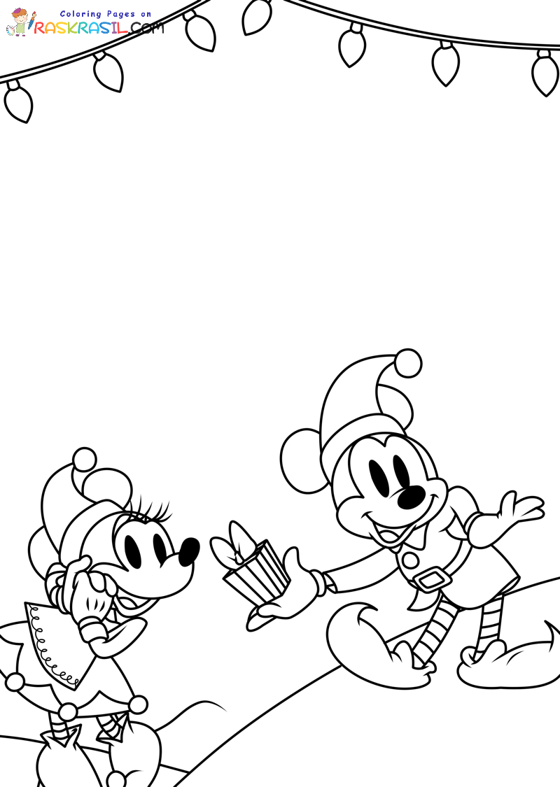 Raskrasil.com-Disney-Christmas-Coloring-Pages-Mickey-gives-a-gift-to-Minnie