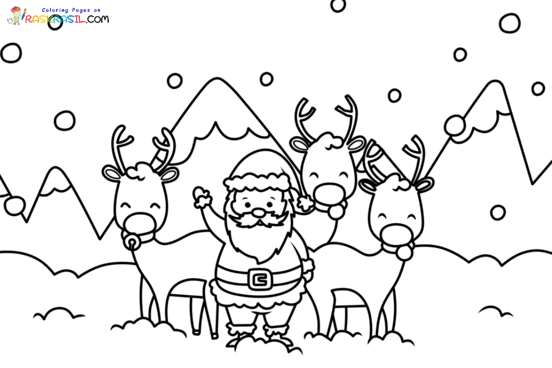 Raskrasil.com-Santa-Claus-with-his-reindeer-at-the-North-Pole-Coloring-Page