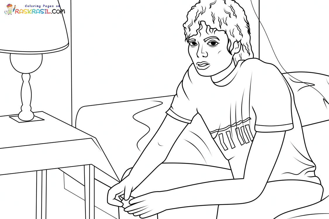 Raskrasil.com-Coloring-Page-A-young-Michael-Jackson-sits-on-his-bed-at-home