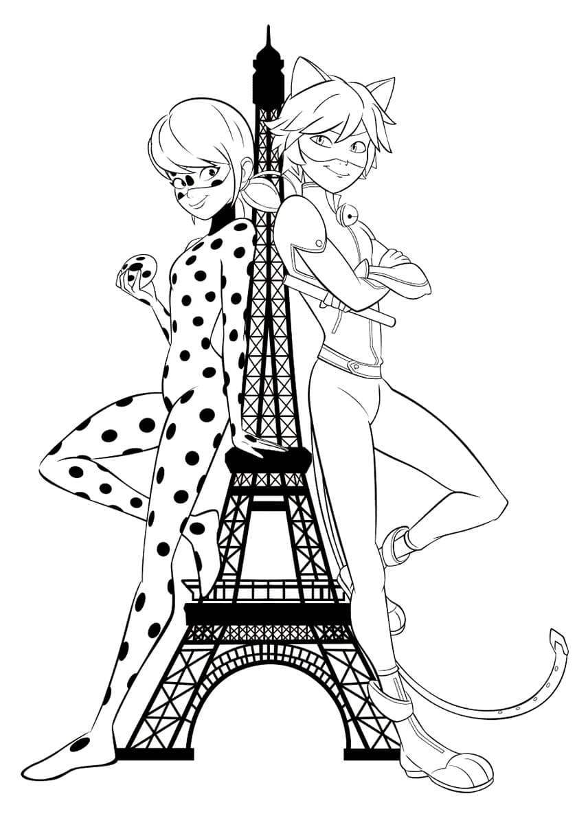 Dibujos de Ladybug y Cat Noir para Colorear