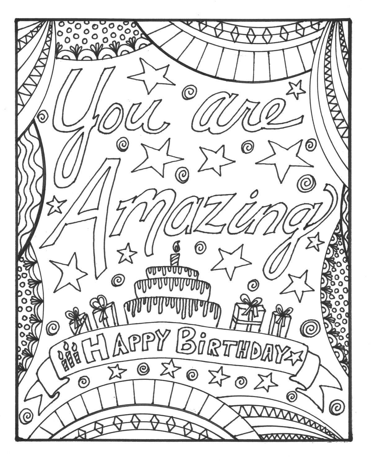 Happy Birthday Coloring Card. New collection 2020. Free Printable
