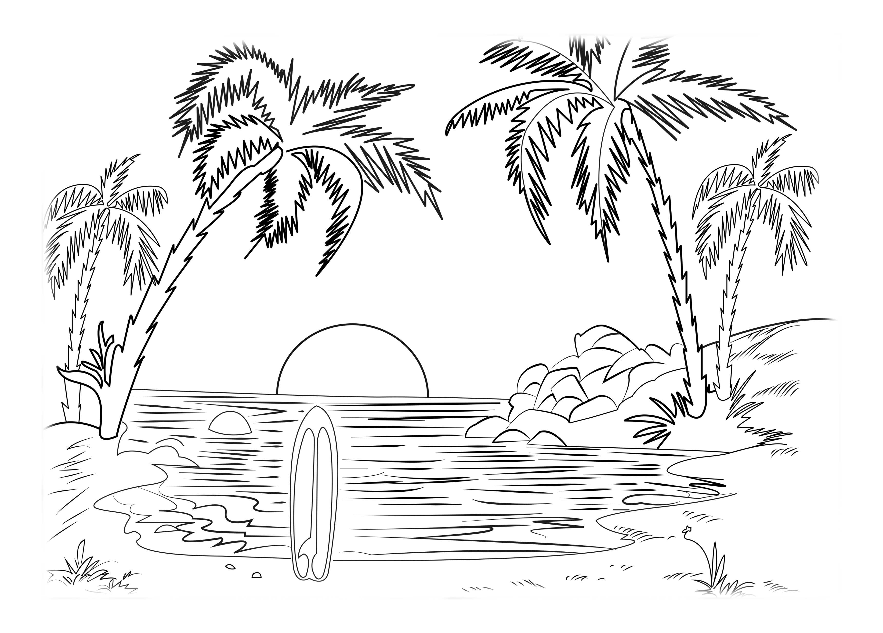 Coloring Pages Nature. Landscape, forest, mountains, sea, island