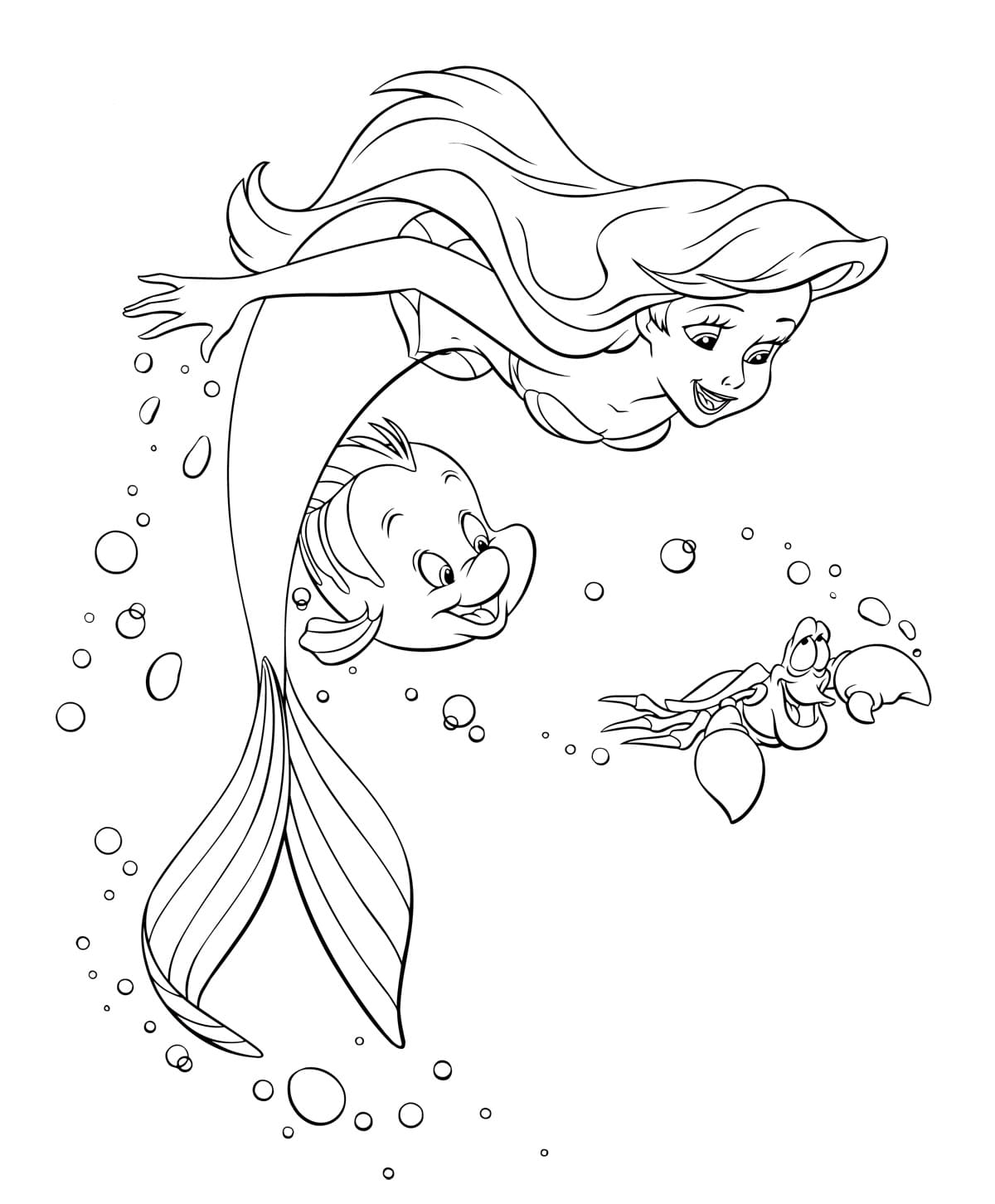 Dibujos de La Sirenita para colorear. Imprimir para niñas