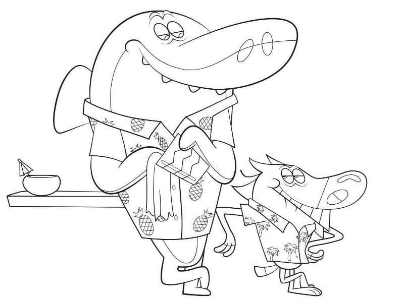 Desenhos de Zig e Sharko para colorir. Hiena, tubarão, Marina grátis