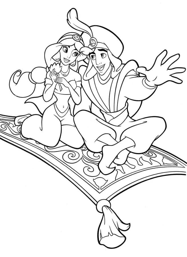 Aladdin With Jasmine Flying On The Carpet Plane Coloring Pages