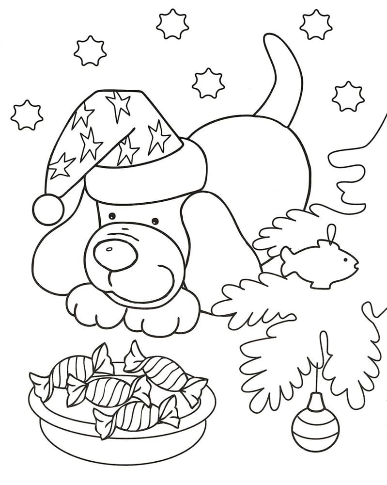 Dibujos de Perro de Navidad para colorear - 60 imágenes para imprimir