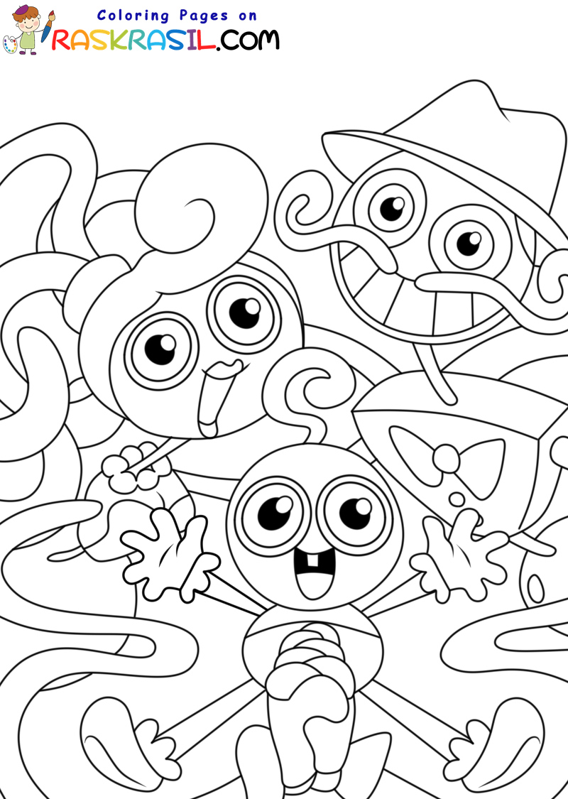 Desenho para colorir Poppy Playtime : Huggy Wuggy & Poppy & Mommy