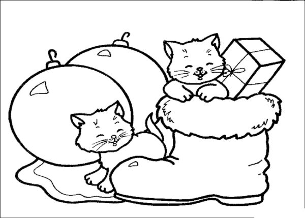 Coloriage Chat de Noël à imprimer