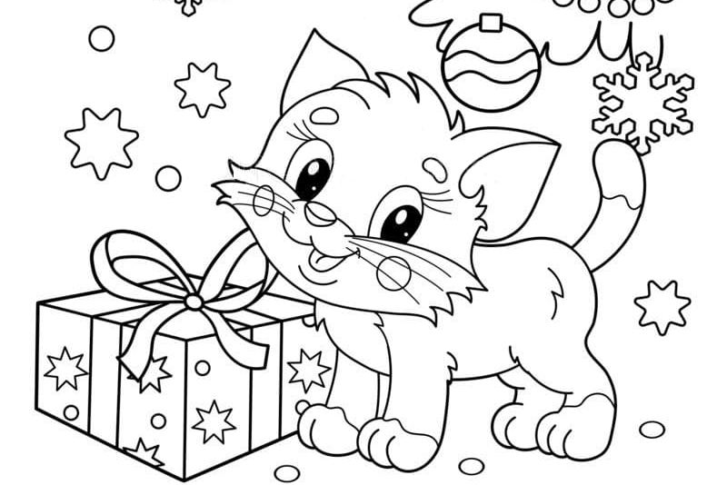 Dibujos de Gato de Navidad para Colorear