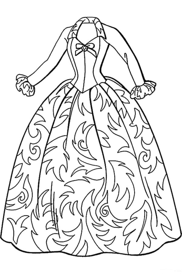 Desenho de vestido de noiva antigo para colorir