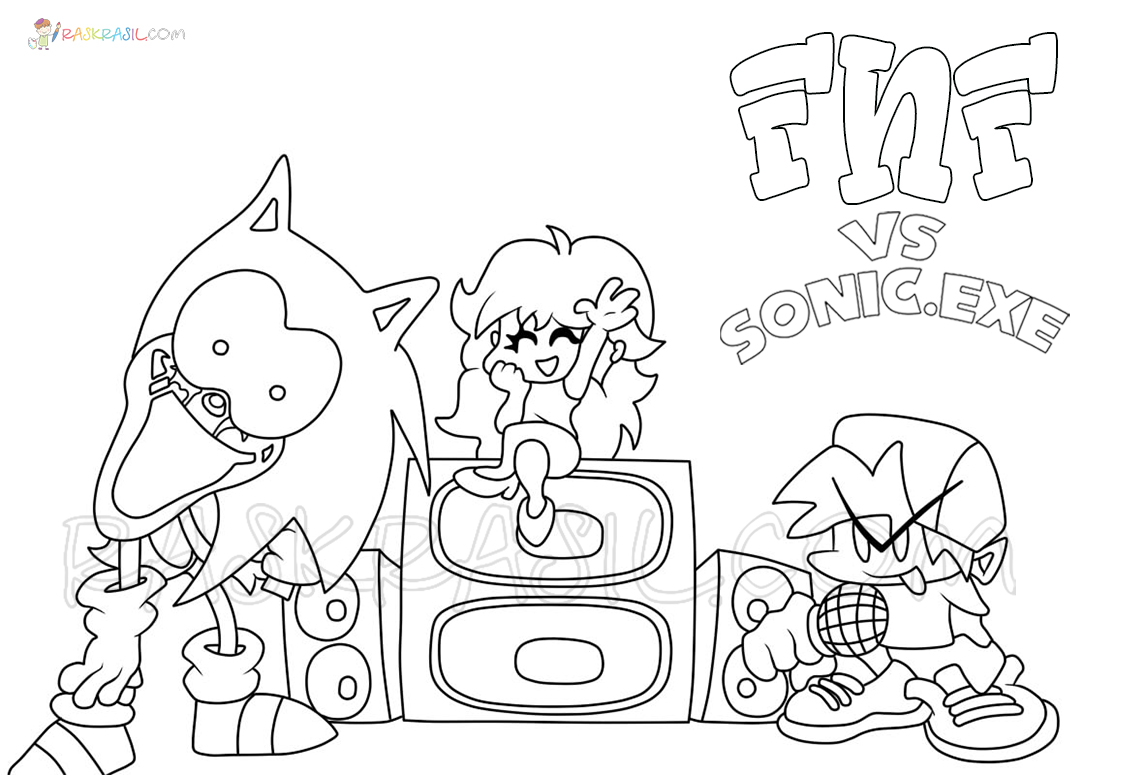 Para Colorir Sonic FNF para crianças Imprimir Grátis