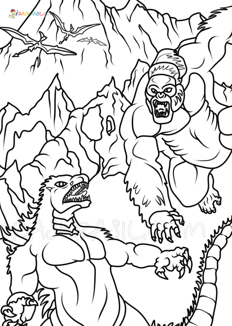 Disegni di King Kong contro Godzilla da colorare - Stampa gratis