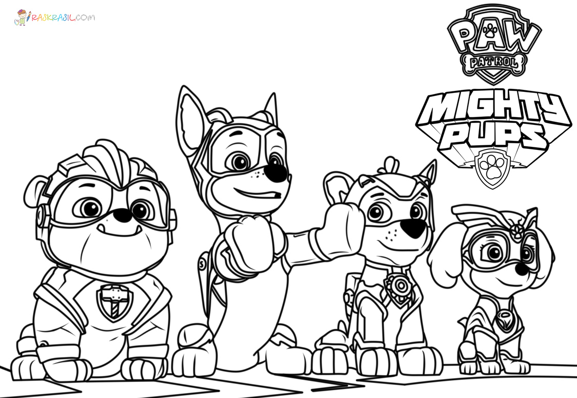 Disegni di Paw Patrol Mighty Pups da colorare - 60 immagini da stampare