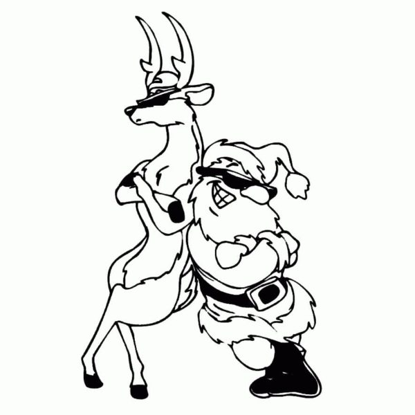 Santa And Reindeer Coloring Pages