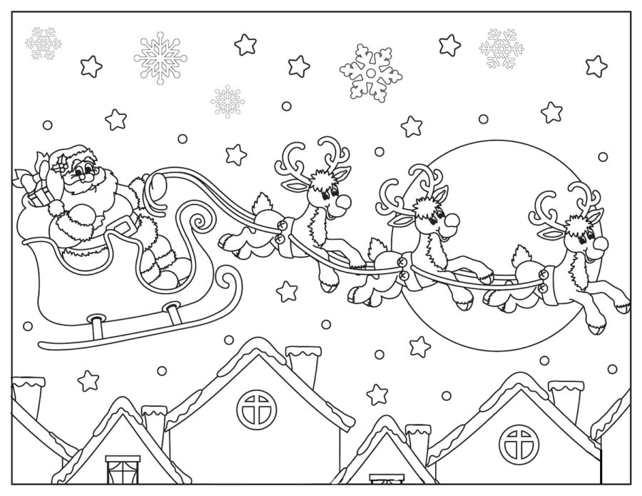 Santa And Reindeer Coloring Pages