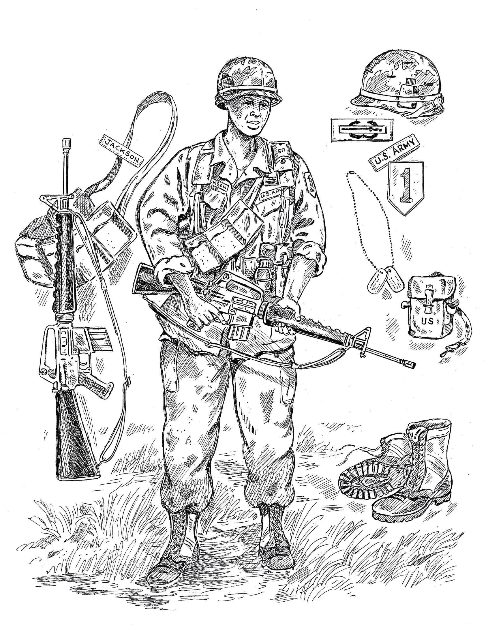 Солдат рисунок раскраска