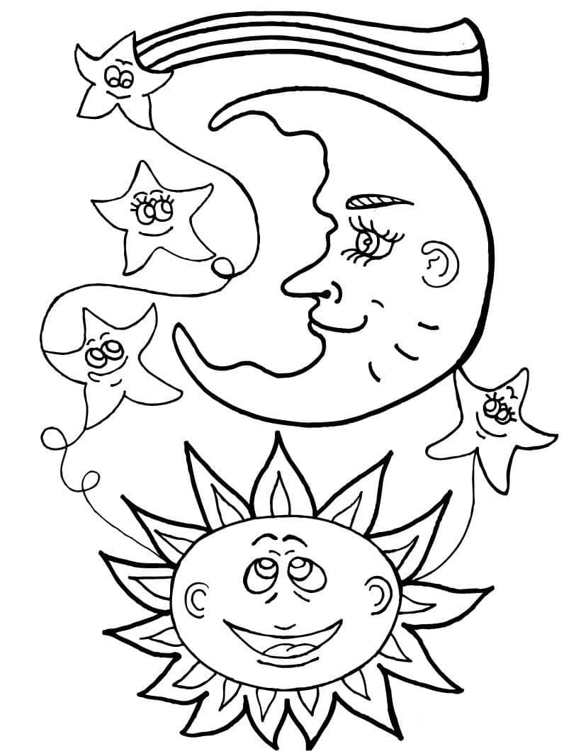 Desenhos de Sol e Lua para Colorir