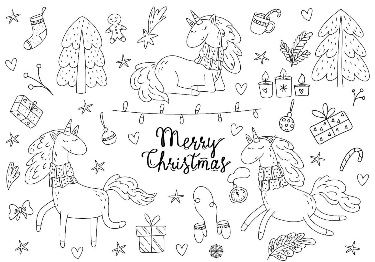 Coloriage Licorne de Noël - 30 pages à colorier à imprimer gratuits