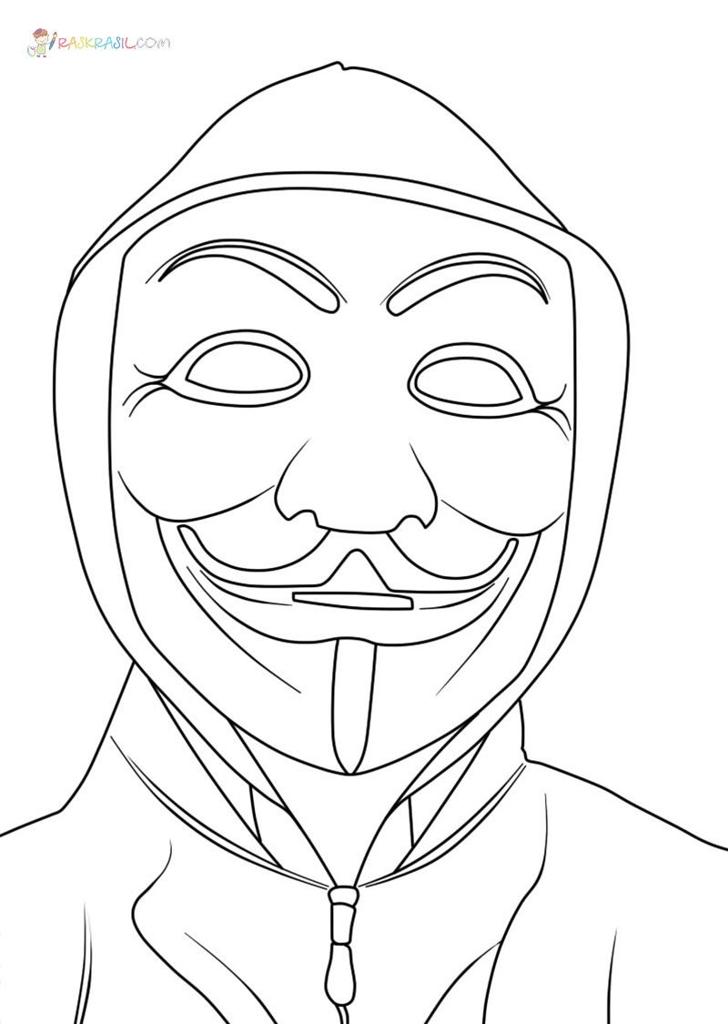 Раскраски Маска Анонимуса - Распечатывайте бесплатно