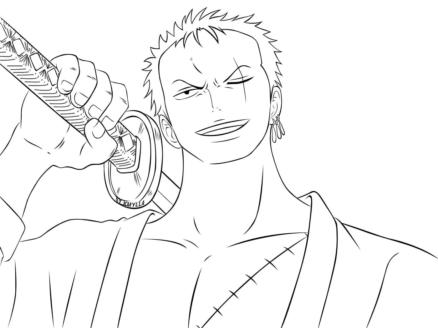 One Piece Zoro Coloring Pages Film Z Lineart By Hada.