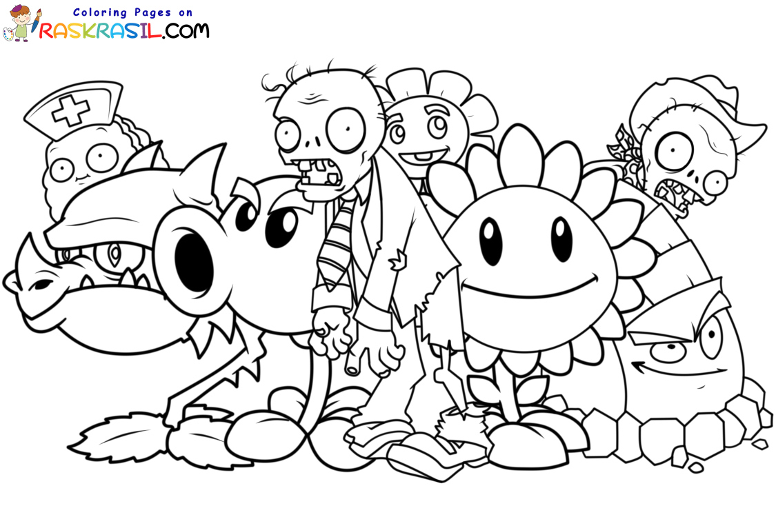 Zombies vs. Plants Coloring Pages Print for Free! 