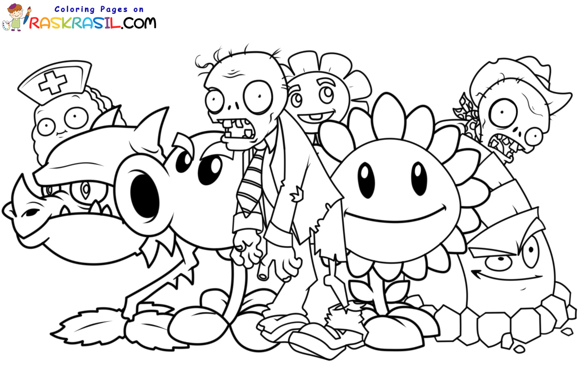 Zombies vs. Plants Coloring Pages | Print for Free! Pictures From the Game