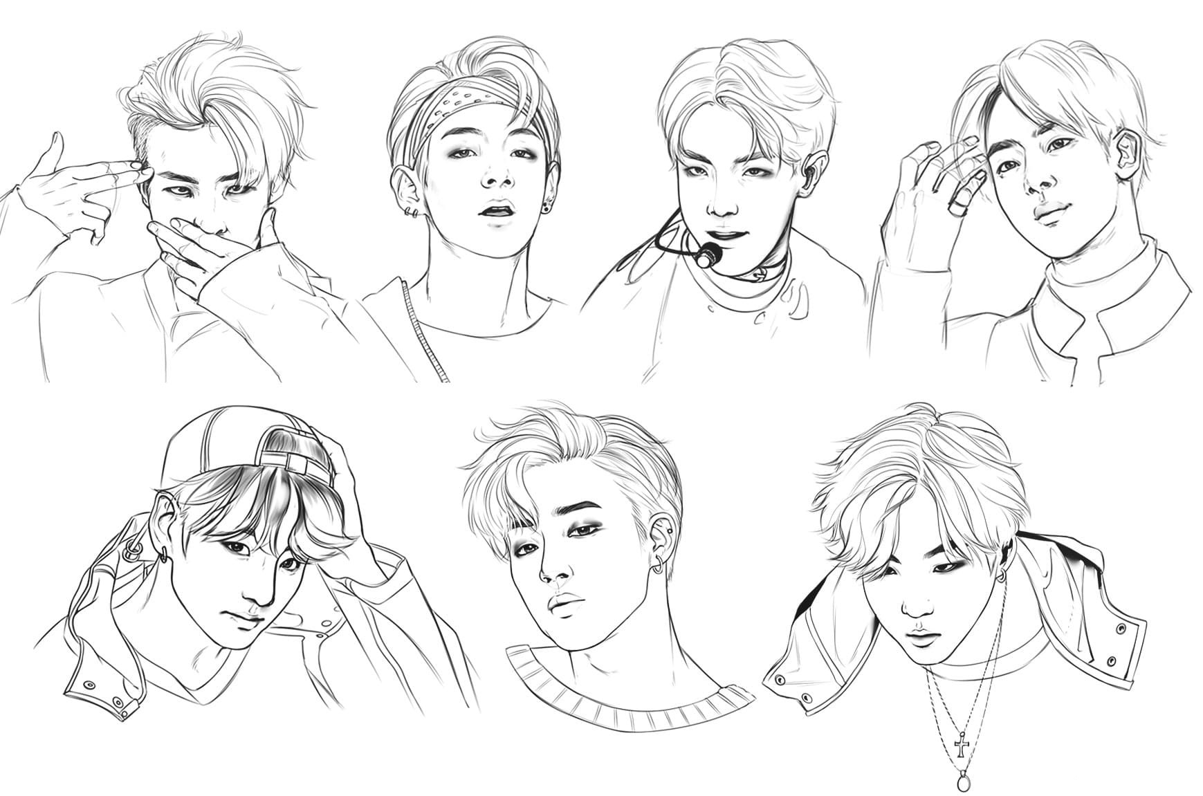 BTS Coloring Pages   Free Printable Members of a Popular Korean Group