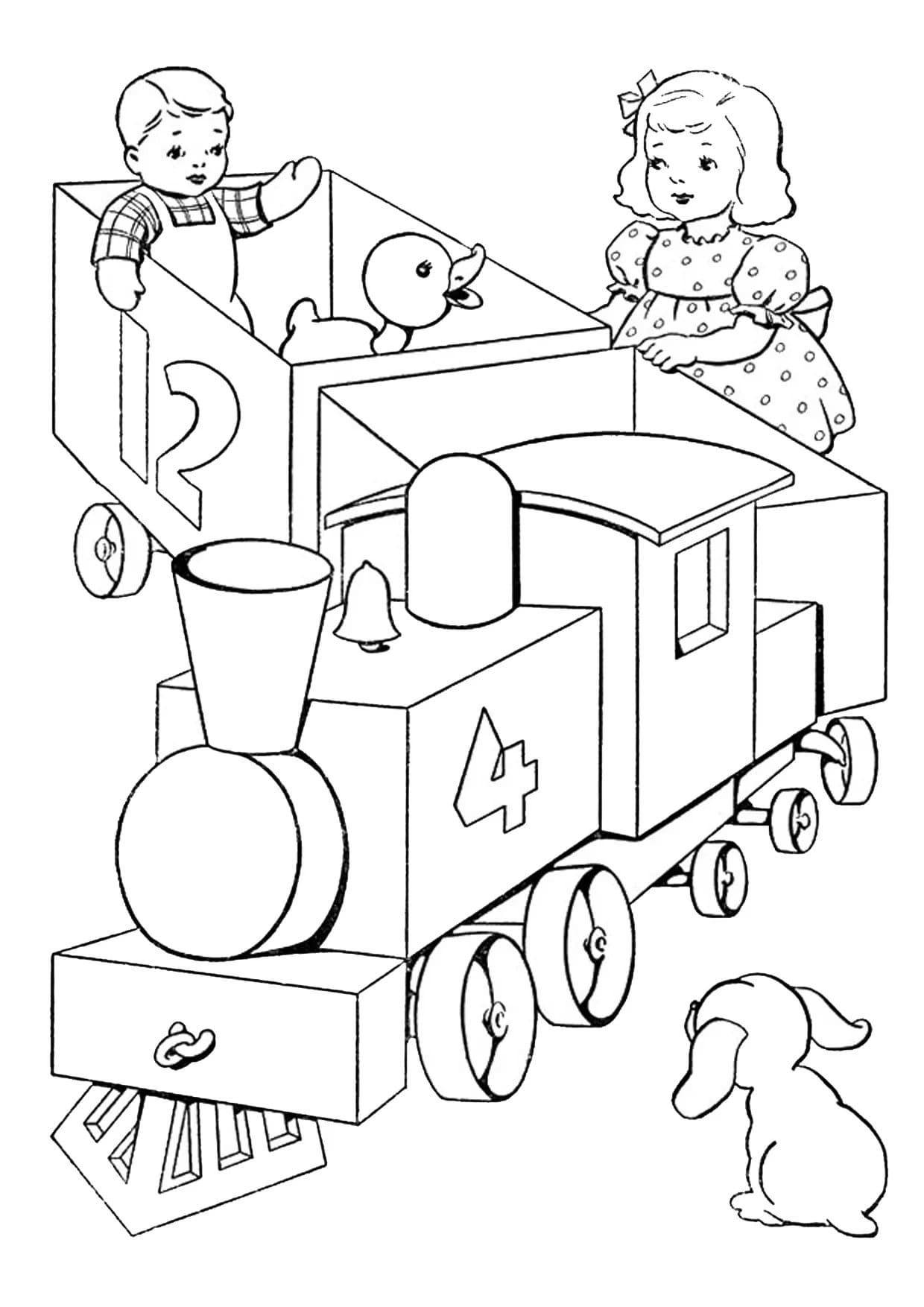 Раскраска поезд с вагонами для детей